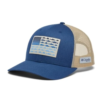 Image of Columbia Unisex&#039;s PFG Fish Flag Mesh Snap Back Cap, Carbon/Ancient Fossil, One Size