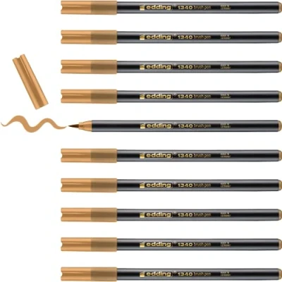 Image of edding 1340 brush pen ochre box of 10 flexible tip felt for painting, writing and drawing bullet journals, hand lettering, mandalas, calligraphy