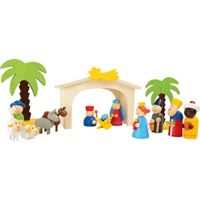 Image of Wooden Christmas Nativity Manger Play Set