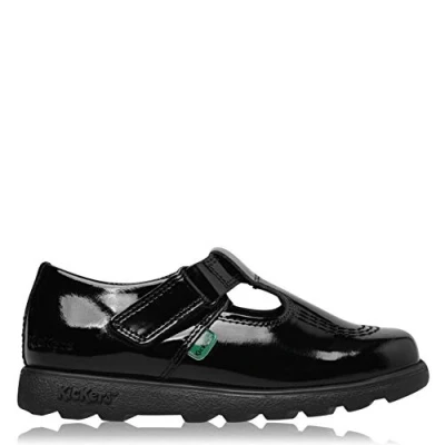Image of Kickers Junior Girl&#039;s Fragma T Bar School Shoes, Patent Black, 13 UK Child