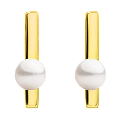 Image of Women Pearl Earrings Freshwater Cultured Pearls Near Round Shape 4 to 4.5 mm by SECRET &amp; YOU Rhodium Plated or 18 k Gold Sterling Silver 925.
