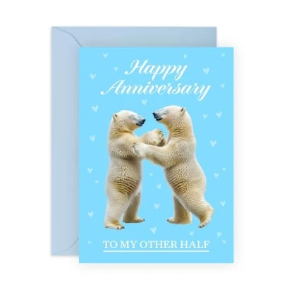 Image of Cute Anniversary Card for Him Her Polar Bear Gifts Partner, Husband, Wife, Spouse, Boyfriend, Girlfriend, Babe, Darling, Other Half Adorable Couple Includes Envelope