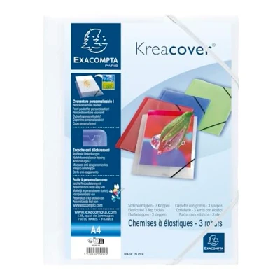 Image of Exacompta Ref 55992E Kreacover Collection PP 3 Flap Elasticated Folder 240 x 320mm in Size, Suitable for A4 Documents, Opaque Polypropylene White
