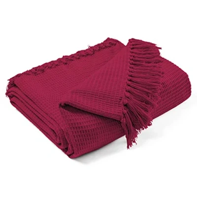 Image of EHC Waffle Cotton Woven King Size Sofa Throw 3 Seater Sofa/Chair/Double Bed, 228 x 254 cm, Wine