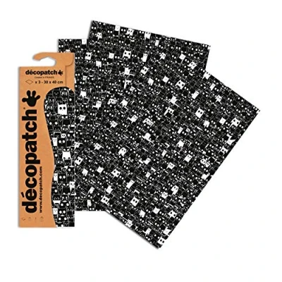 Image of Décopatch Ref C772O Black &amp; White Cats Paper Pack Each Sheet 30 x 40cm, of 3 Sheets Best Used With Décopach Glue Varnish,
