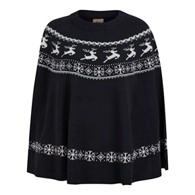 Image of Tokyo Laundry Women&#039;s Evanora Fairisle Nordic Style Knitted Christmas Poncho Cape Ink S/M