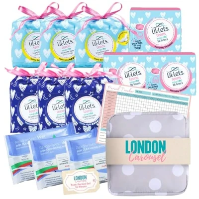Image of Teen Sanitary Towels Including Lil Lets Pads X3 Night X3, Liners Intimate Feminine Wipes Pad Storage Bag and Period Tracker for Girls