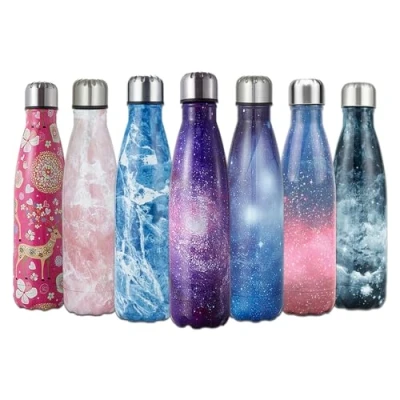 Image of HGDGears Water Bottle 17oz/500ml, Double Wall Vacuum Stainless Steel Insulated Travel Mug Leakproof Sports Drinks Bottle（Purple Starry）