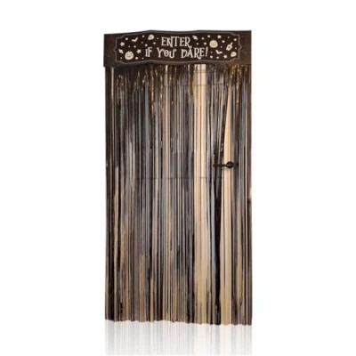 Image of MNVD Halloween Door Curtain Spooky Foil Perfect Creepy Haunted House Decor Entrance Backdrop Streamers Ideal For Parties Seasonal Festivals Black 1.8m