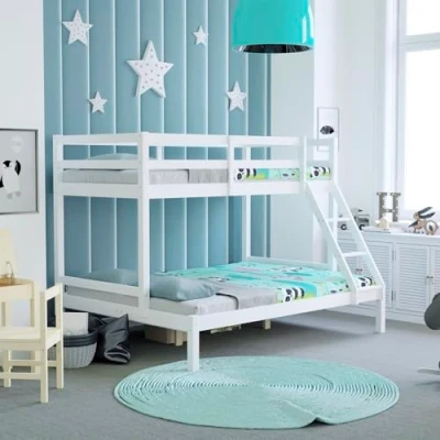 Image of Vida Designs Sydney Triple Bunk Bed, Three Sleeper, Solid Pine Wood Frame, Kids Children, Double 4 Foot 6, Single 3 Foot, White