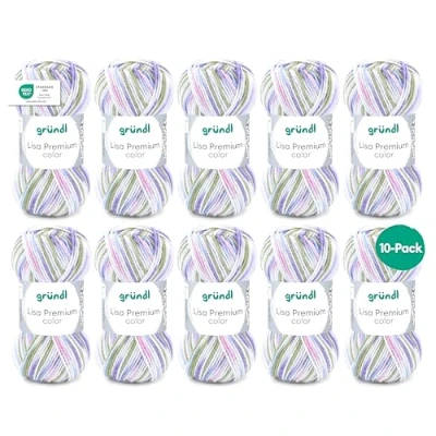 Image of Gründl Lisa Premium Color Pack of 10 Balls, yarn made from 100% polyacrylic, Lime Green Lilac Rose 09, 10x 50g