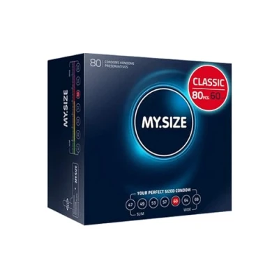 Image of MY.SIZE Classic Condoms Size 5 I 60 mm Width 80 Pieces mega Pack Premium Extra Thin True to Touch Gossamer 0.07 Wall Thickness Vegan for Men