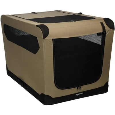Image of Amazon Basics Folding Soft Dog Crate, 36&quot;, Tan, 91 cm L x 61 W H