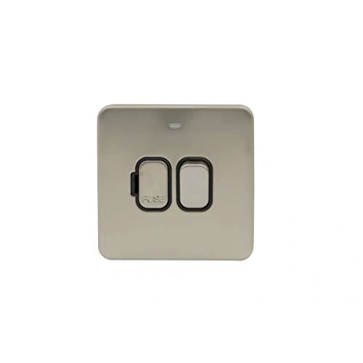 Image of Schneider Electric Lisse Screwless Deco Switched Single Fused Connection Unit, 13A, Double Pole, with Neon Indicator, GGBL5011BSS, Stainless Steel Black Insert