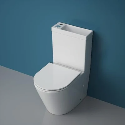 Image of Durovin Bathrooms Close Coupled Two Piece Ceramic Toilet with Sink On Top Rimless WC Pan Cistern and Soft Seat