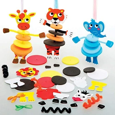 Image of Baker Ross FE259 Jungle Animal Stacking Kits Pack of 6, Foam Craft Activities for Kids to Assemble, Decorate and Display, Great as a Gift Creative Children