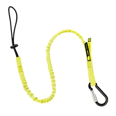 Image of BearTOOLS Tool Lanyard with Buckle Strap Clip Bungee Cord Heavy Duty Screw Locking Carabiner Fall Protection and Safety Adjustable Loop End Tough Tether Construction 1PK (Yellow 0921YS)
