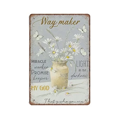 Image of Dreacoss Floral Way Maker That Is Who You Are Tin Signs, Daisy Jar And Butterflies, Religious Christian Art, Vintage Poster Metal Sign Funny Kitchen Retro Parlor Garage Gifts for mom Dad, 8X12inch