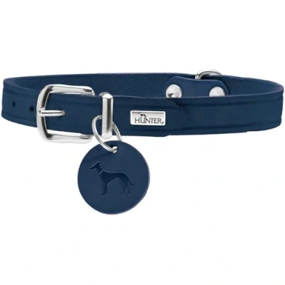 Image of HUNTER AALBORG Simple Durable Comfortable Leather Dog Collar, 47 (S M), Dark Blue