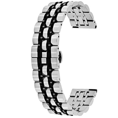 Image of Kai Tian 7 Row Stainless Steel Watch Strap 20mm 22mm Brushed Polished Straps for Men Women Quick Release Rejuvenated silver/black