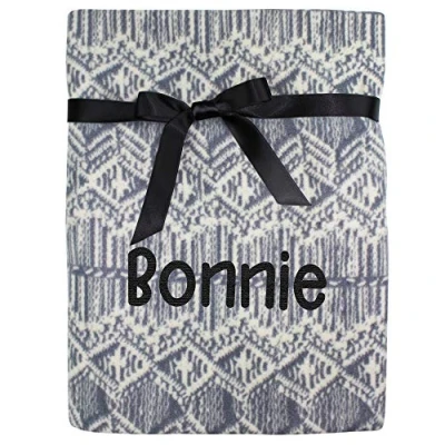 Image of TeddyTs Personalised Grey Fairisle Pattern Fleece Throw Blanket