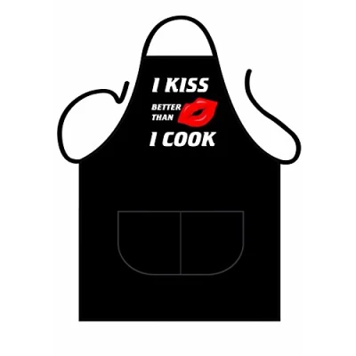 Image of Iconic Aprons I Kiss Better Than Cook Apron, Polyester Cotton, Multi Colour, 90 x 69 0.1 cm