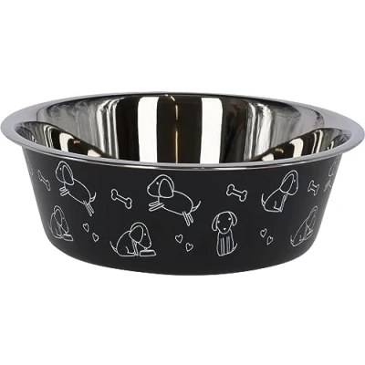 Image of Kerbl Pet Stainless Steel Bowl Approx. 4000 ml Black with Motif
