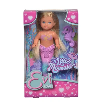 Image of Simba 105733424 Evi Love Little Mermaid, 2 Assorted Colours, Only One Item Delivered, as Movable Tail Fin, with Seahorse, 12 cm Dressing Doll, from 3 Years