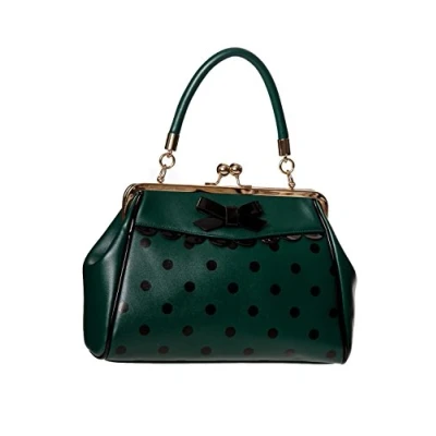 Image of Banned Crazy Little Thing Vintage Bag 50s Rockabilly Polka Top Handle Handbag Green
