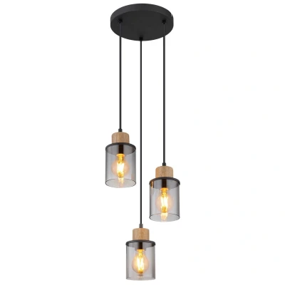 Image of Reid Cluster Pendant Ceiling Light Matt Black Smoke Glass Shade 3x E27
