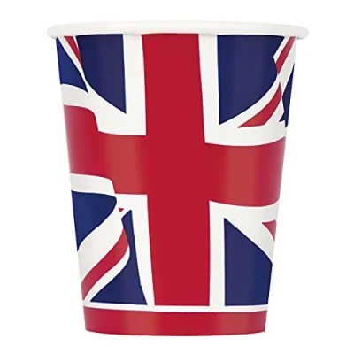 Image of Unique 28796 Paper Cups 266 ml Union Jack Party Pack of 8, Multicolour, 8 Count (Pack 1)