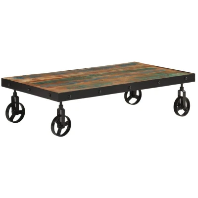 Image of vidaXL Coffee Table with Wheels Solid Reclaimed Wood 100x55x26 cm