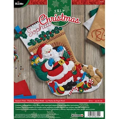 Image of Bucilla Santa&#039;s Visit Stocking Felt Applique Kit, Multi Colour, 29.84 x 22.86 6.35 cm