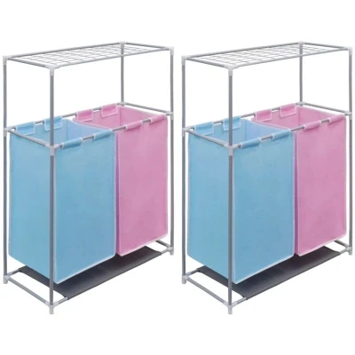 Image of vidaXL 2 Section Laundry Sorter Hampers pcs with a Top Shelf for Drying