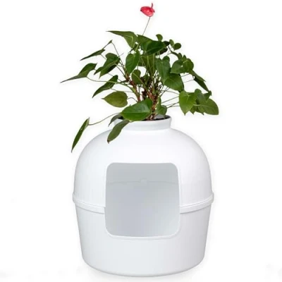 Image of RHRQuality Cat Litter Tray &quot;Flower&quot; with hood XXL Invisible Lid 51 Diameter x 55 cm (White)