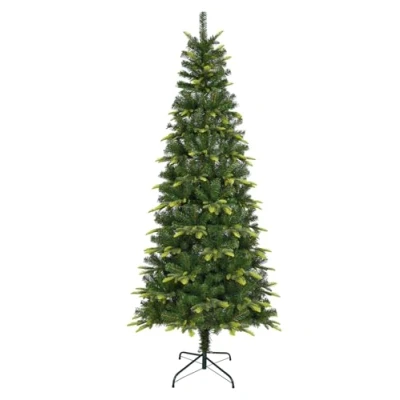 Image of Uten 6ft Slim Christmas Tree, with Realistic PE Leaves Artificial Pencil Xmas Tree Indoor Home Decoration, 600 Natural Looking PVC &amp; Tips, Hinged Branches, Metal Stand, 2 Styles Reusable