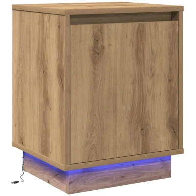 Image of vidaXL Bedside Cabinet with LED Lights Artisan Oak 39x34,5x50 cm