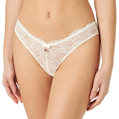 Image of Emporio Armani Underwear Women&#039;s V Thong Eternal Lace Panties, Yogurt, M