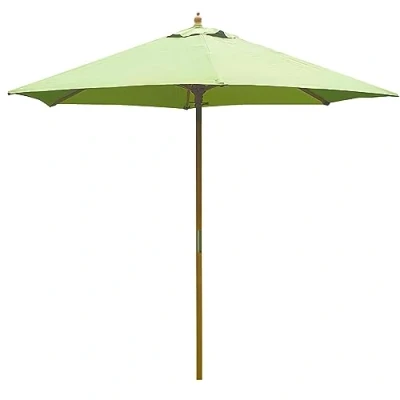Image of BrackenStyle Wooden Garden Parasol Pully Operated and Machine Washable Umbrella 11 Colours 15kg Black Concrete Base Included (Light Green)