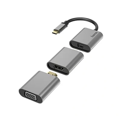 Image of Hama Adapter Set, 6 in 1 Hub with USB C (USB Mini DisplayPort, HDMI™, VGA for PC, Notebook, Tablet, TV or Projector, Ultra HD Cinema Quality 4K, Compatible Thunderbolt) Aluminium