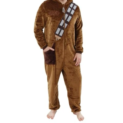 Image of Star Wars Onesie Chewbacca for Men Fleece Men&#039;s Onesies Fluffy Pyjamas Adults Brown Size Small