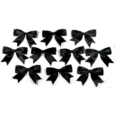 Image of Large Satin Ribbon Double Bows 8cm Wide Pack of 10 (Black)