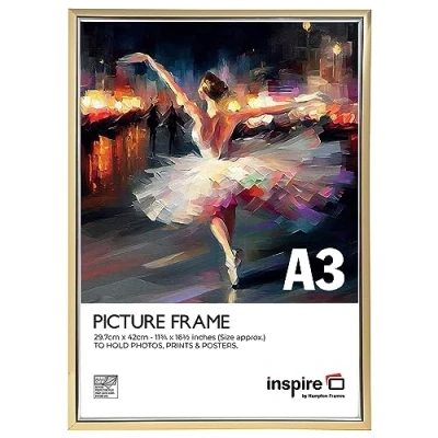 Image of Inspire By Hampton EASYLOADER A3 (30x42cm) Gold Picture Poster Frame Plexi (Non Glass) 1 Pack IBH EASA3GDP PK1