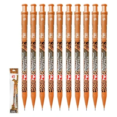 Image of FIGO MECHANICAL Pencils, 0.7mm Lead, Pack of 10, Cheetah Propelling Built In Eraser, School Office Home Use, ZOFAX Black Ball Pen