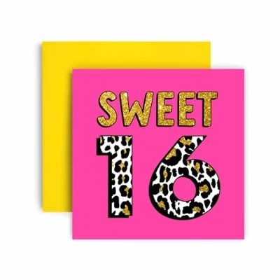 Image of Huxters 16th Birthday Card for Her Leopard Print Friend Female Sweet 16 Daughter Sister Girls 14.8cm