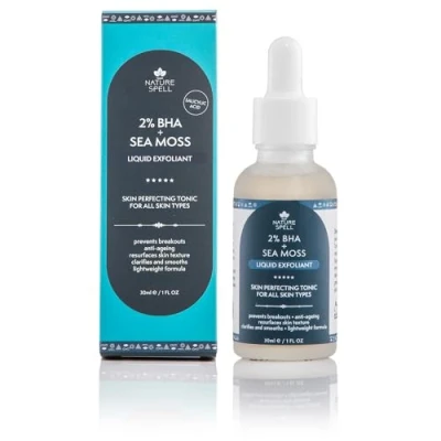 Image of Nature Spell 2% BHA Liquid Exfoliant Salicylic Acid Skin Perfecting Tonic 30ml Infused with Sea Moss Face Exfoliating Peel Prevent Breakouts and Minimise Pores Made in the UK