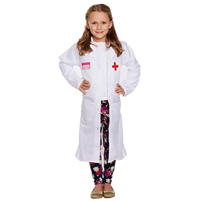 Image of HENBRANDT Children’s White Doctor Coat with Pink Detail Fancy Dress Costume Stuffed Toy Vet Nurse Surgeon Pretend Play Size Small Ages 4 6 for Girls