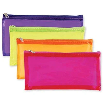 Image of Ksp partners ltd e commerce 1 X Pencil Case Clear View Large Rectangular Plastic Assorted Colours Tiger Stationery 210x100mm