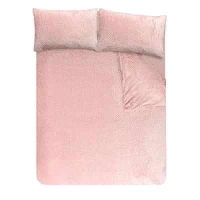 Image of Sleepdown Waffle Fleece Thermal Warm Cosy Super Soft Duvet Cover Quilt Bedding Set with Pillow Cases King (220cm x 260cm) Blush Pink