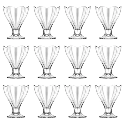 Image of LAV 12x Clear 250ml Lily Glass Ice Cream Bowls Small Mini Kitchen Fruit Salad Sundae Trifle Dessert Cocktail Pudding Serving Cup Dishes Set